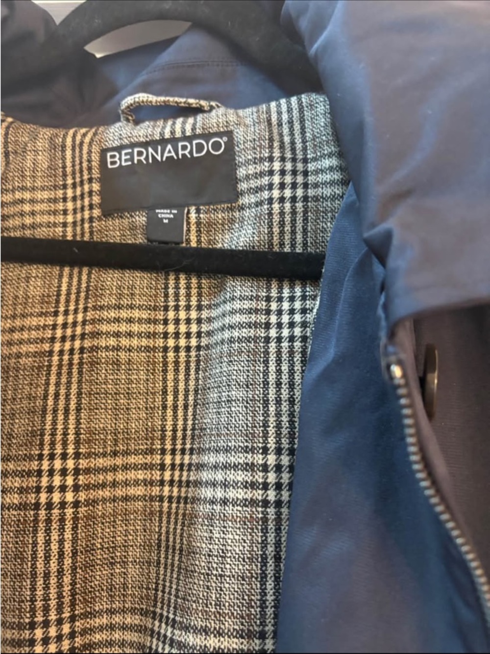 Bernardo Women’s Navy Raincoat with Plaid Lining - Picture 2 of 3